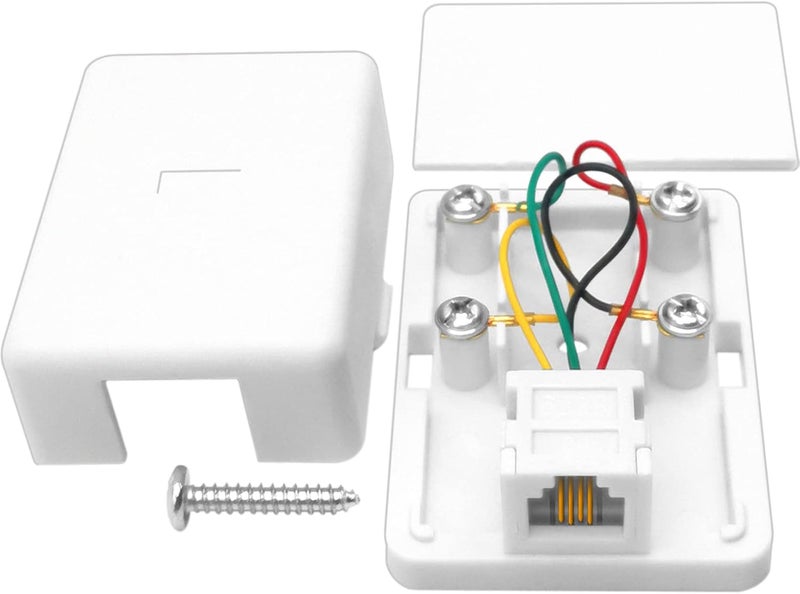 NECABLES Phone Jack Surface Mount Single Port Telephone Jack Box 4 Screw Terminals to 1 RJ11 6P4C Female White - Image 2